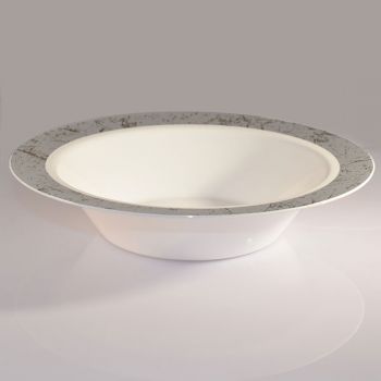 Mashers 14oz Disposable White Plastic Dessert / Soup Bowls Silver Marble Design Case of 120